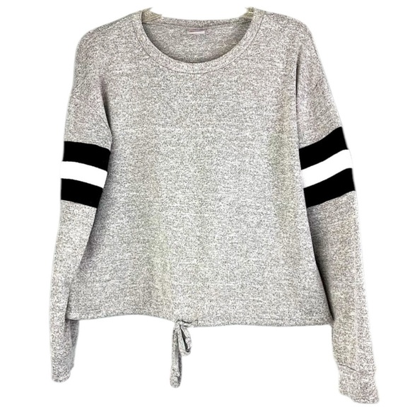 No Boundaries pullover long sleeve top drawstring hem varsity style Size L - Picture 1 of 7